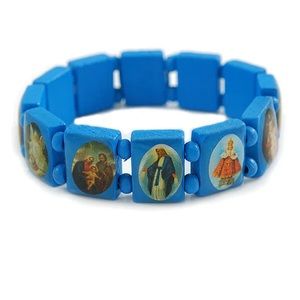 Blue wooden saints bracelet